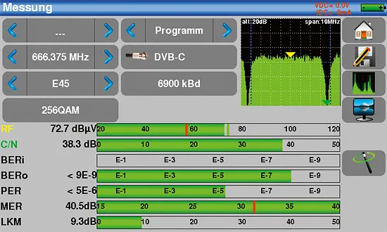 KWS Electronic KM 06: Darstellung einer DVB-C Messung